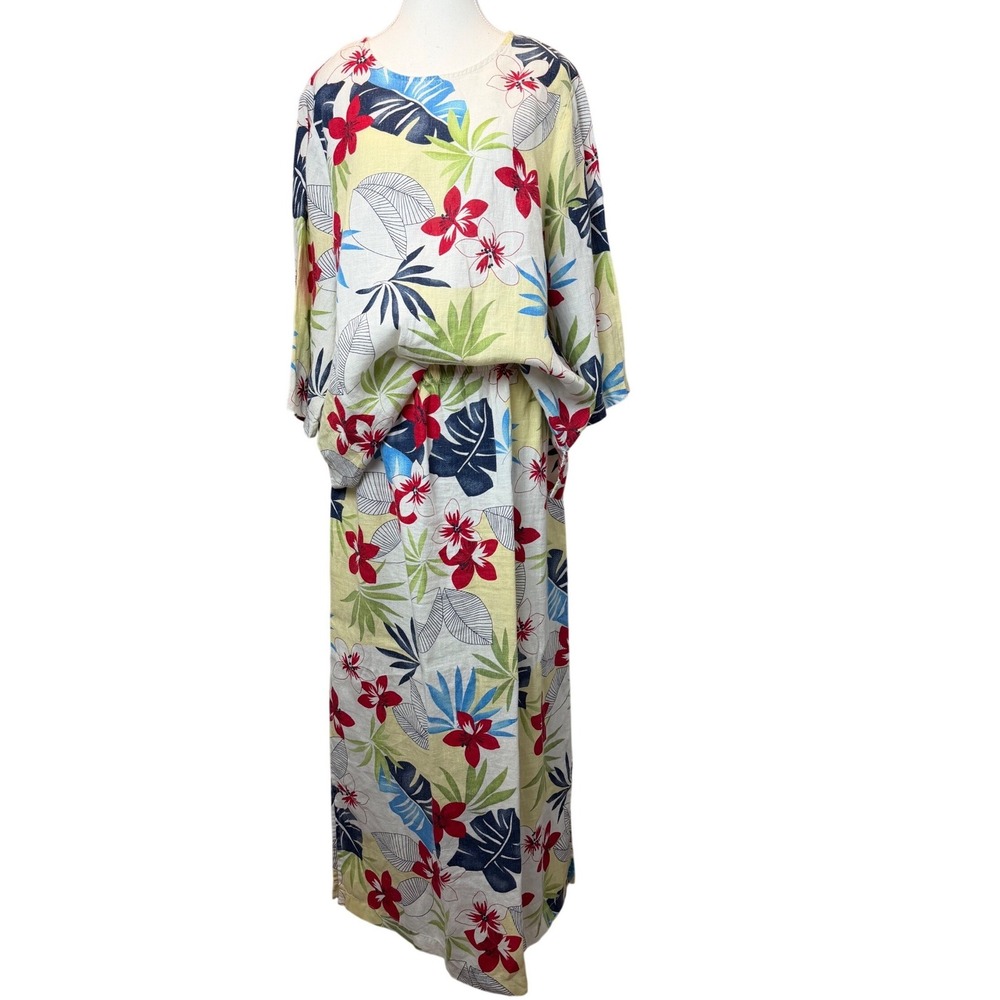 VTG Hot Cotton XL‎ 100% Linen Tropical Floral 2 Piece Set Maxi Skirt USA Resort